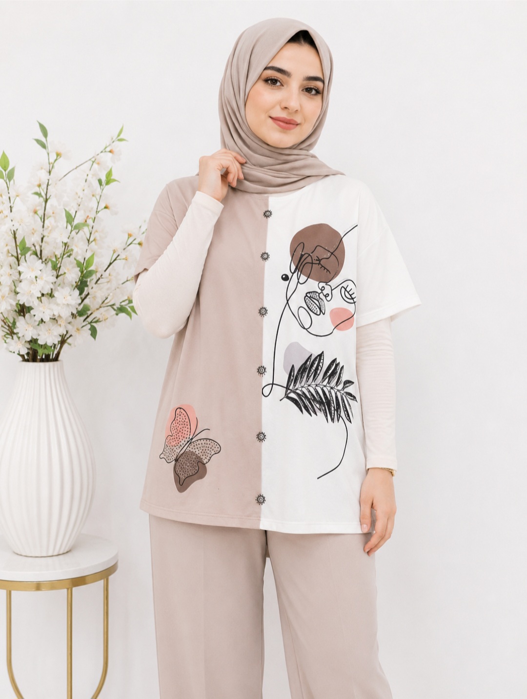 تیشرت نخی زنانه طرح دختر کد ۰۲۱۱۱۴۴