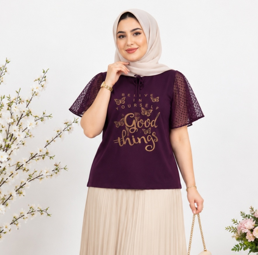تیشرت زنانه آستین گیپوری باور کد ۰۳۰۳۱۹۲