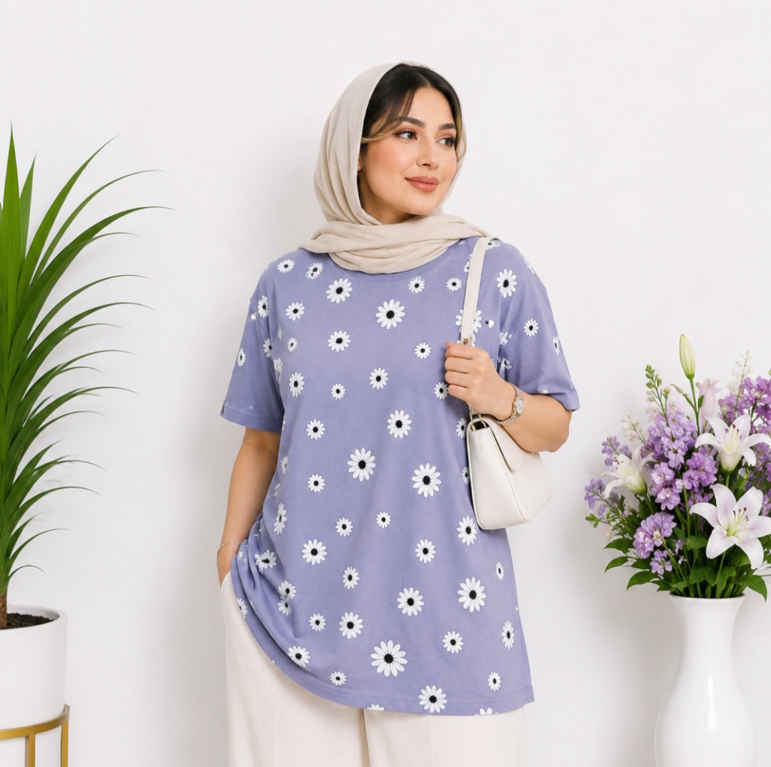 تیشرت زنانه طرح بابونه کد ۰۳۰۵۰۴۲
