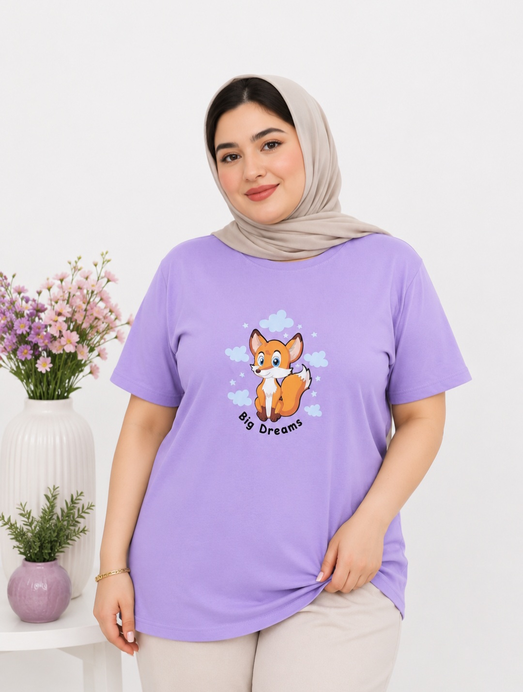 تیشرت نخی زنانه طرح روباه کد ۰۳۰۵۰۳۲