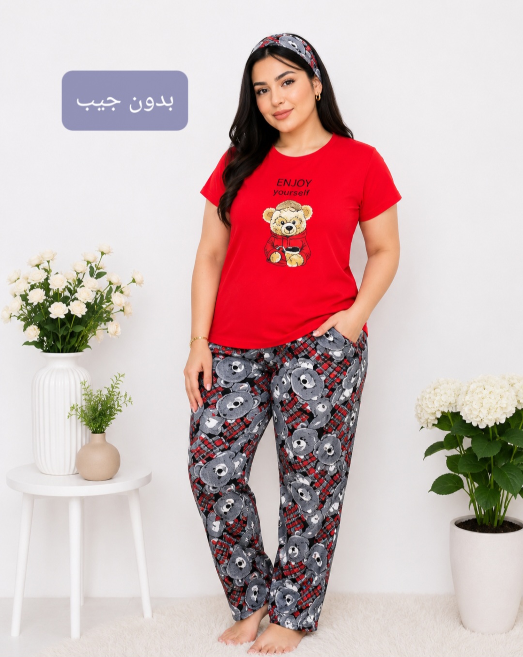 تیشرت و شلوار و هدبند ست زنانه طرح تدی کد ۰۳۰۵۰۴۳
