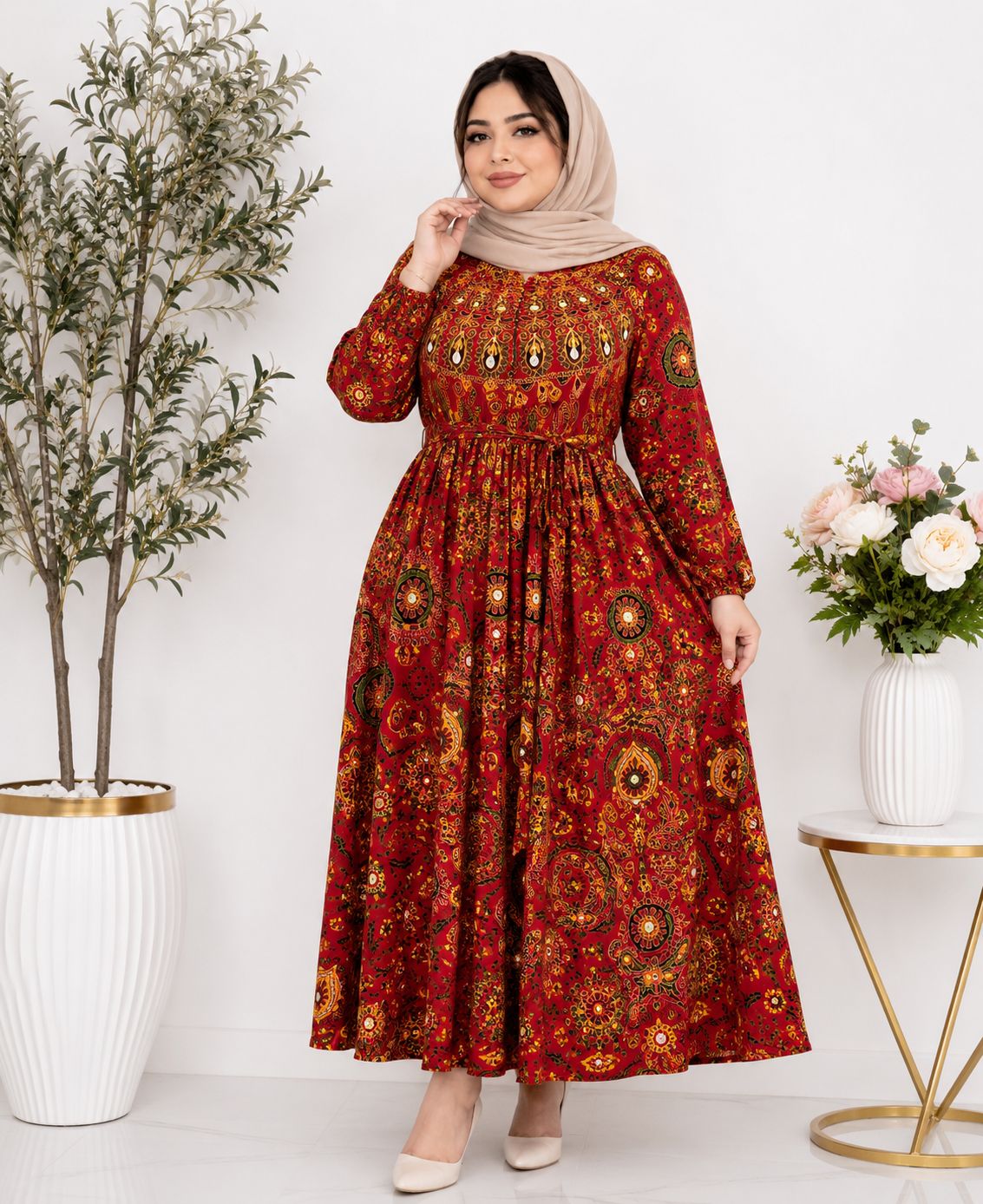 پیراهن مجلسی زنانه خامه دوزی وآینه‌کاری‌شده مدل هندی کد ۰۵۰۴۰۶۱