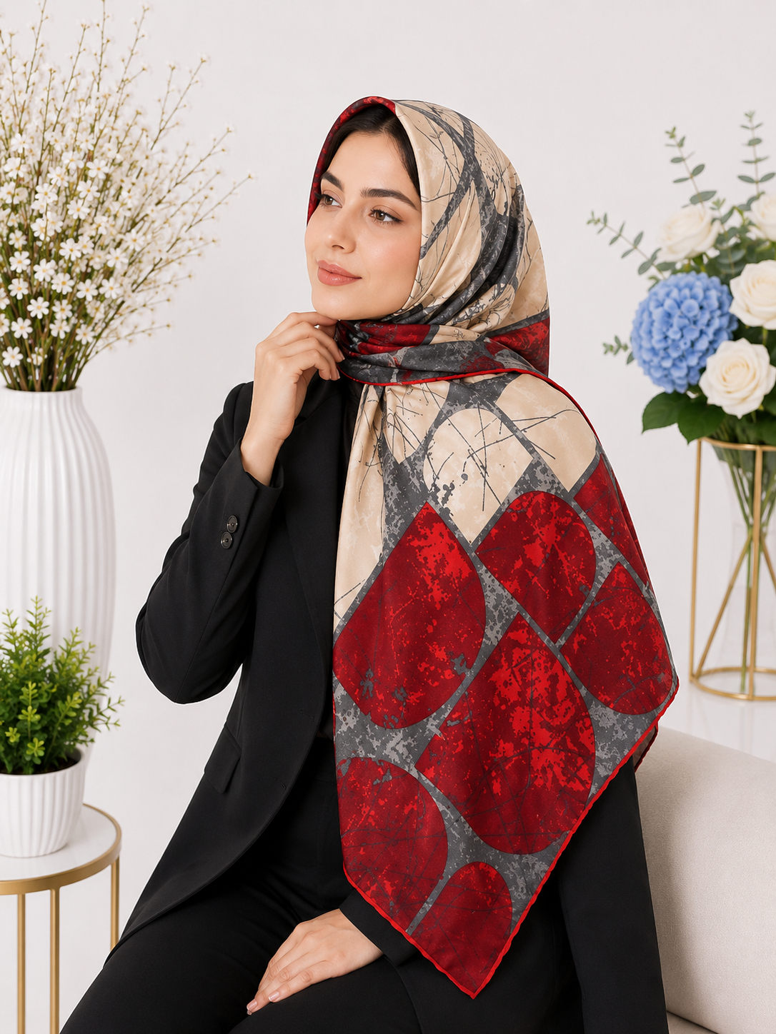 روسری نخی قواره دار دور دست دوز کد ۰۴۰۵۰۵۳