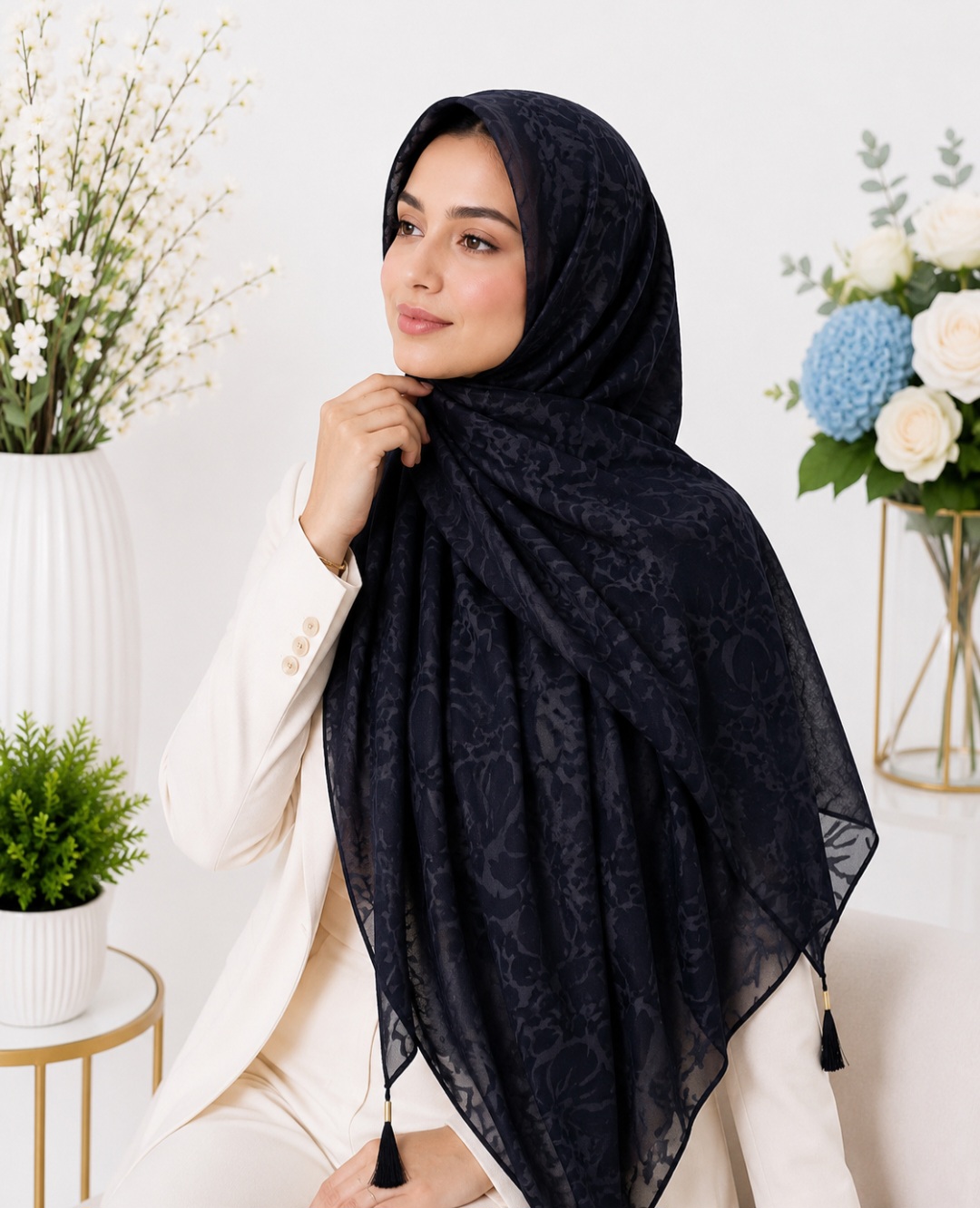 شال مشکی مجلسی طرحدار مدل ژینا کد ۰۵۰۴۱۰۲