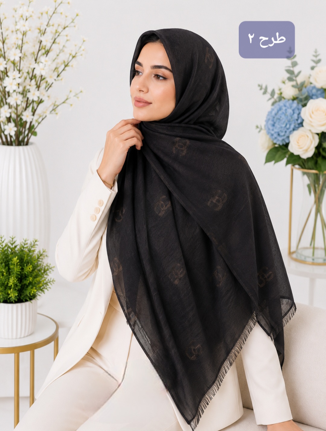 شال نخی مشکی طرحدار مدل آناهیتا کد ۰۵۰۴۱۰۳