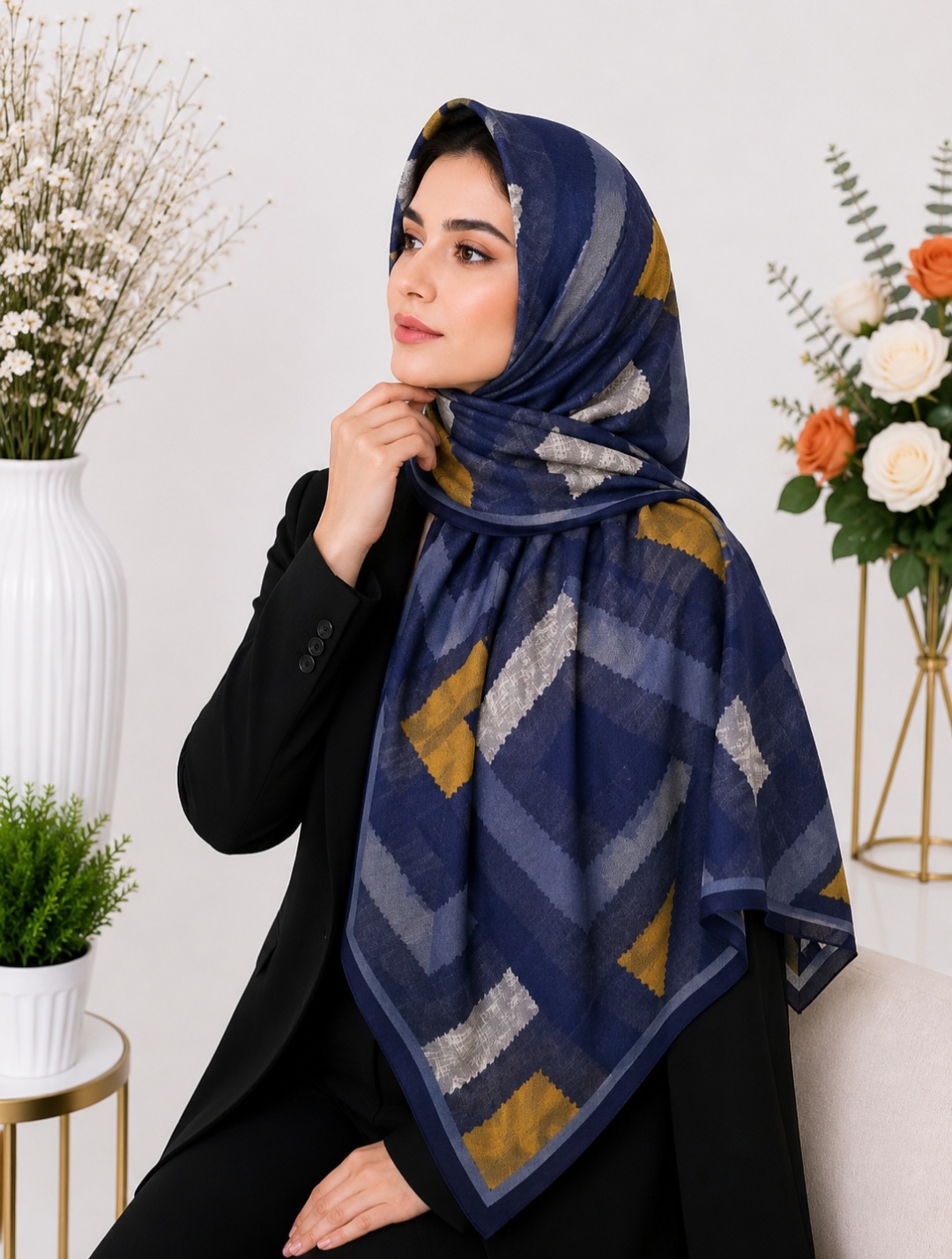 روسری نخی ژاکارد دور دوخت کد ۰۴۰۵۲۷۲