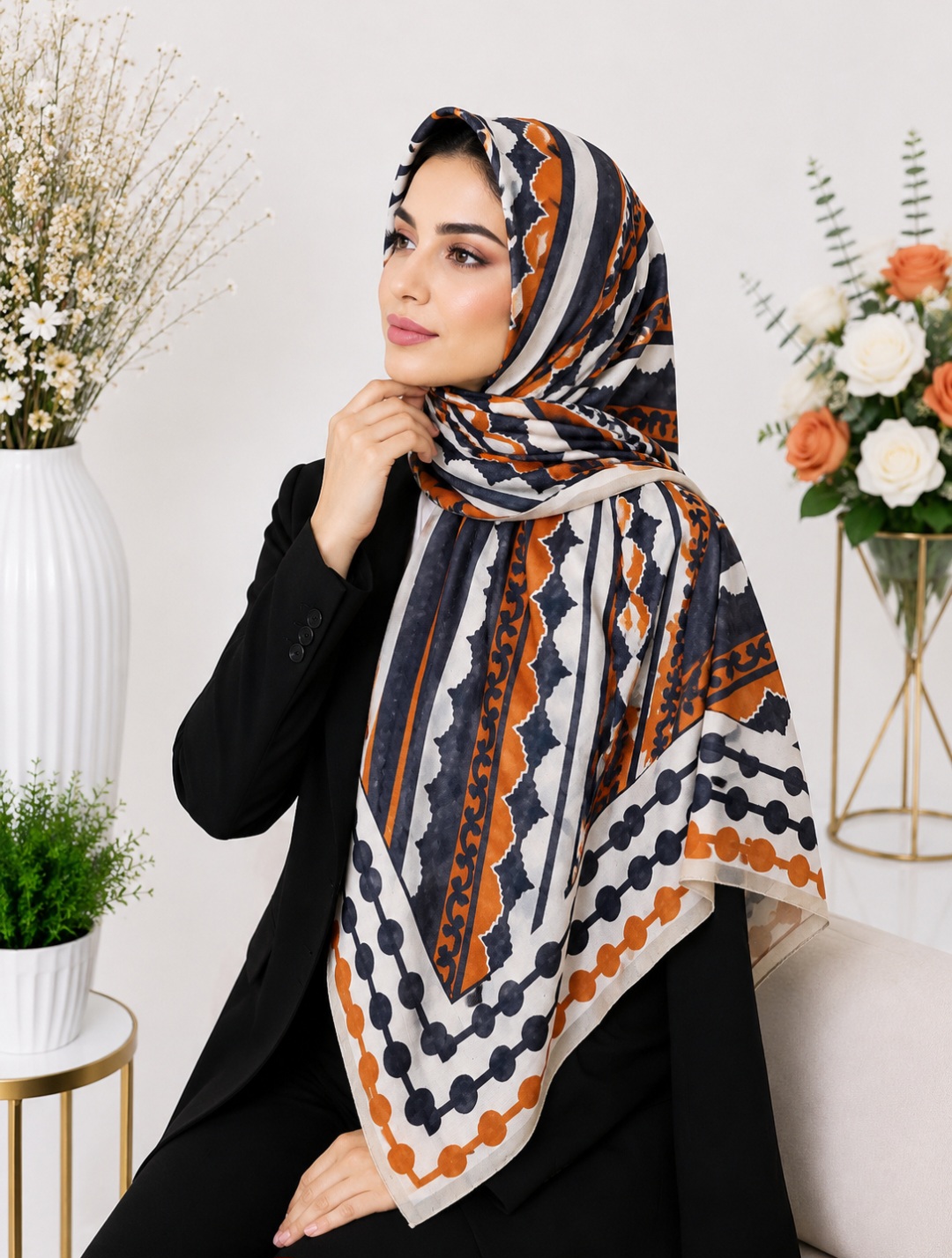 روسری نخی قواره دار دور دست دوز کد ۰۴۰۵۲۶۱