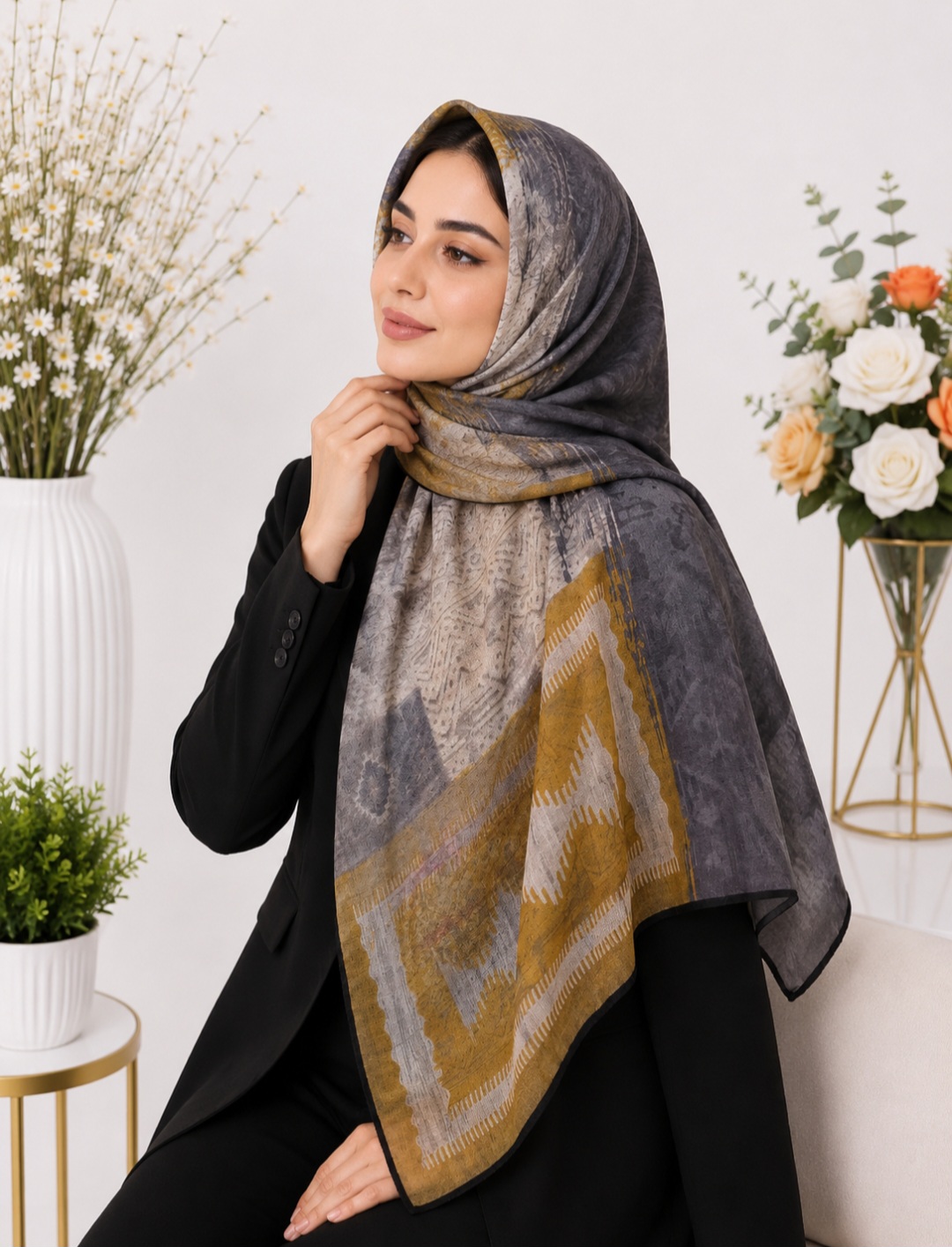 روسری نخی قواره بزرگ طرحدار کد ۰۵۰۴۱۴۲