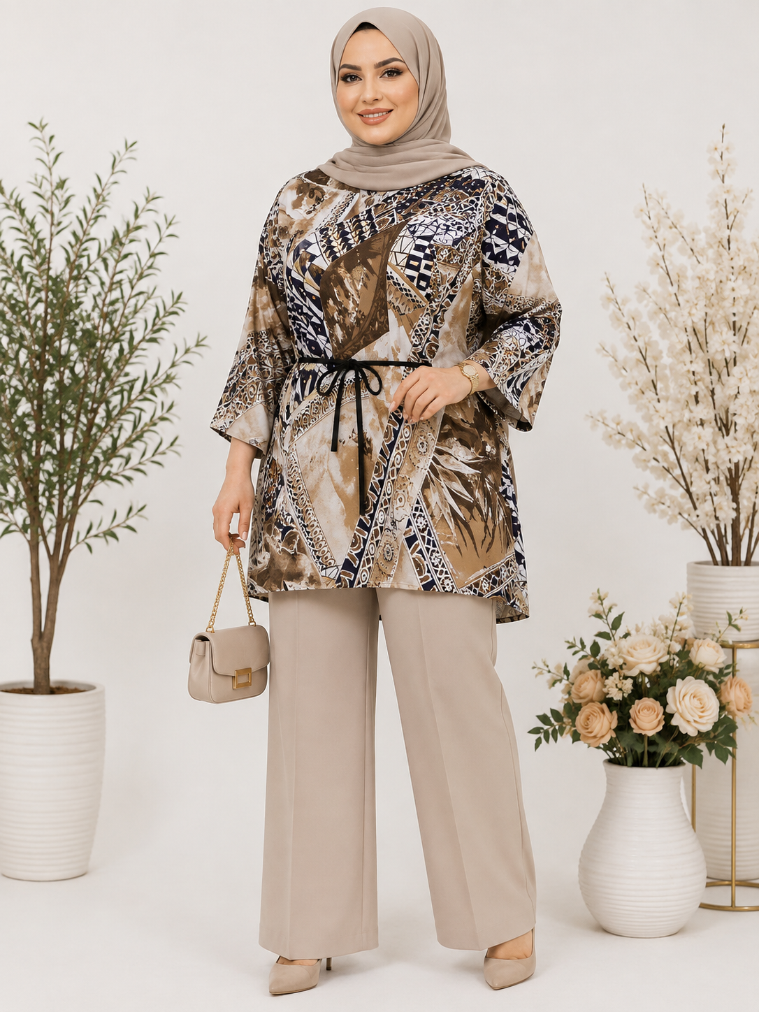 تونیک زنانه آستین سه ربع مدل پرنیا کد ۰۳۰۳۱۶۱