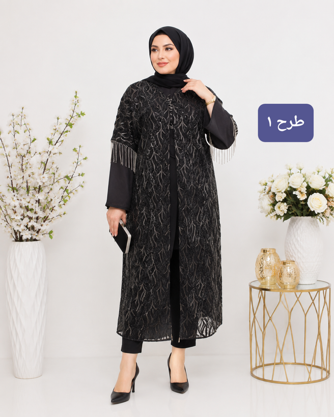 مانتو مجلسی زنانه گیپور کار شده کد ۰۲۱۱۱۳۱