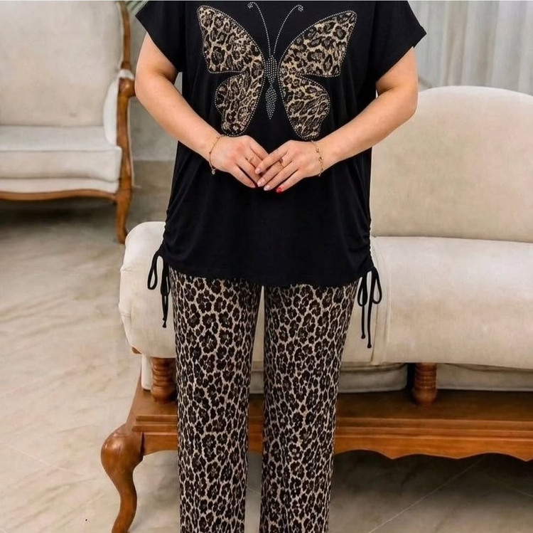 تیشرت و شلوار پلنگی مدل هیلدا کد ۰۵۰۷۰۵۱
